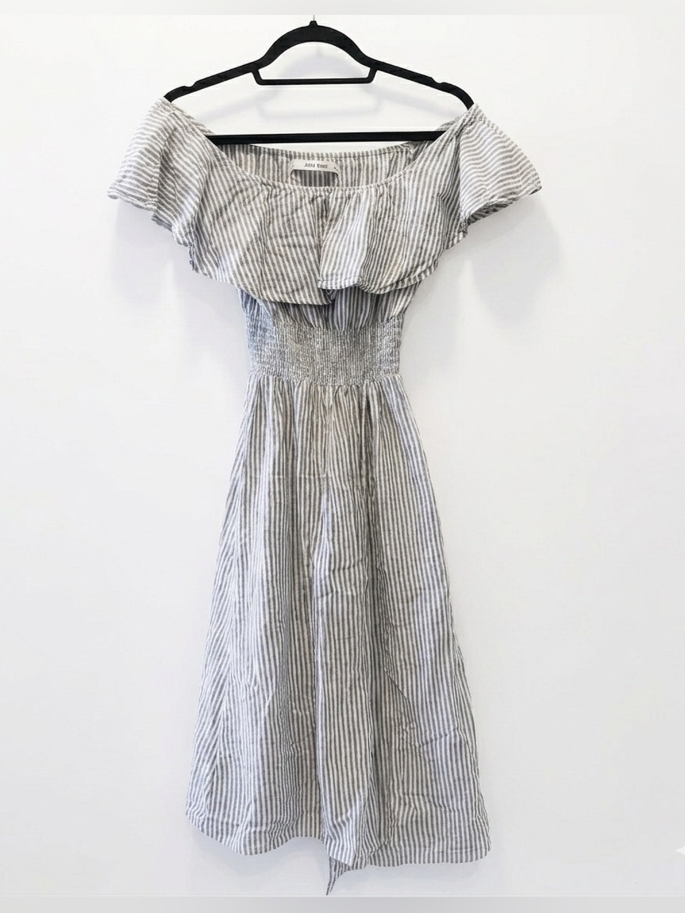 Zara Striped Off-Shoulder Top Dress w/ Slit— White & Gray - SIZE S